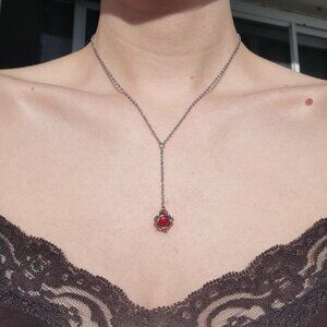 Antique red caged bead and silver rosary necklace ✦ Victorian vampire style ✦